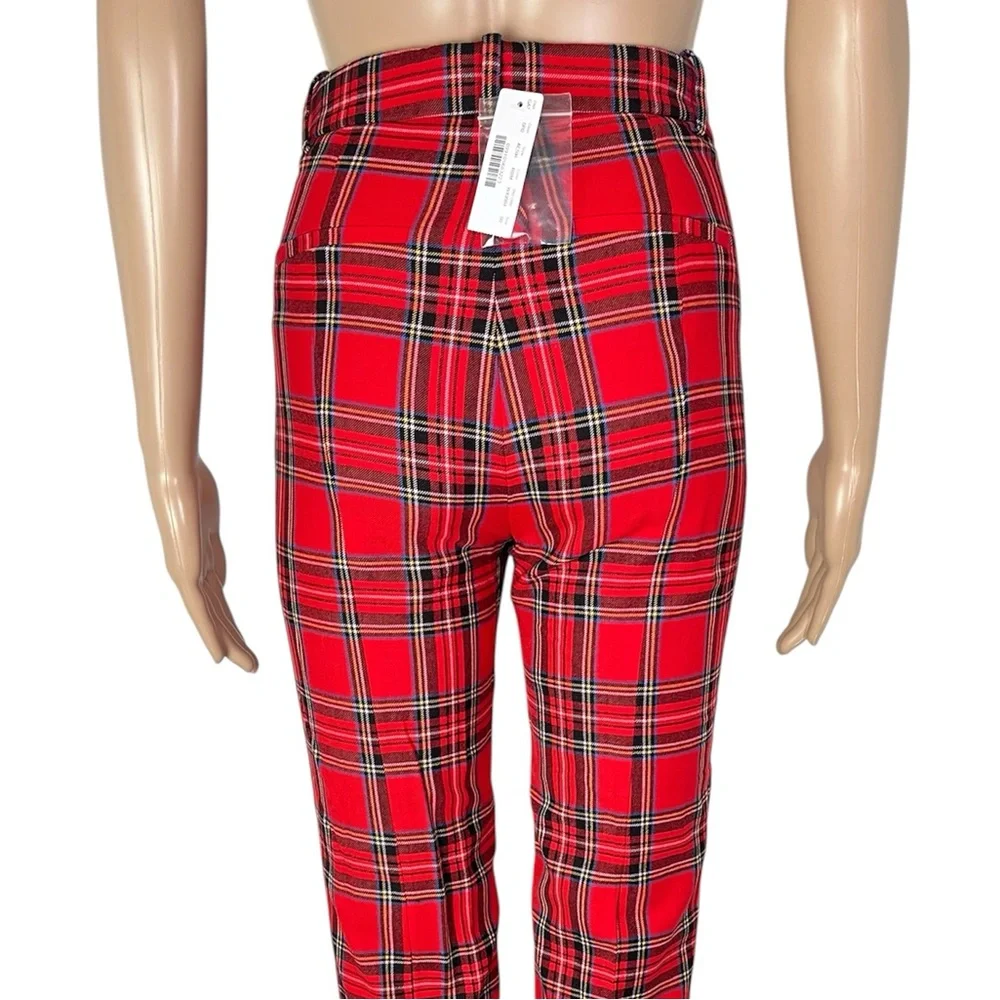New J. Crew High Rise Cameron Red Plaid Wool Blend Stretch Straight Leg Pants